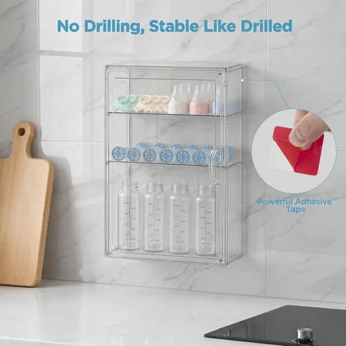 Miniatura 6 de HBlife Baby Bottle Storage Organizer for Countertop Cabinet, 3 Tiers Adjustable Clear Acrylic Bottles Storage Station Case Box Container with 2