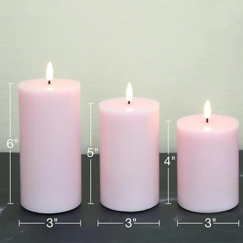 Miniatura 2 de Velas de pilar sin llama rosas con control remoto, velas LED operadas por batería, velas eléctricas falsas de cera real parpadeantes, juego de 3