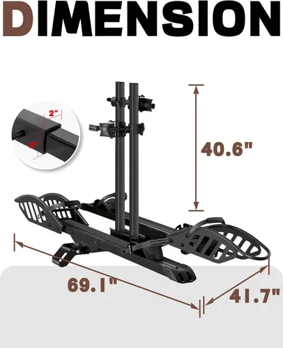 Miniatura 9 de Young Electric Enganche 2 portabicicletas, capacidad de 200 libras, soporte de plataforma para bicicleta eléctrica, hasta 5 pulgadas de grasa