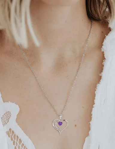 Miniatura 3 de ITS4YEO 925 Sterling Silver Love Heart Birthstone Necklaces Silver Necklace Zircon Pendant Necklaces for Women Jewelry Gift for Women Wife Girls Her