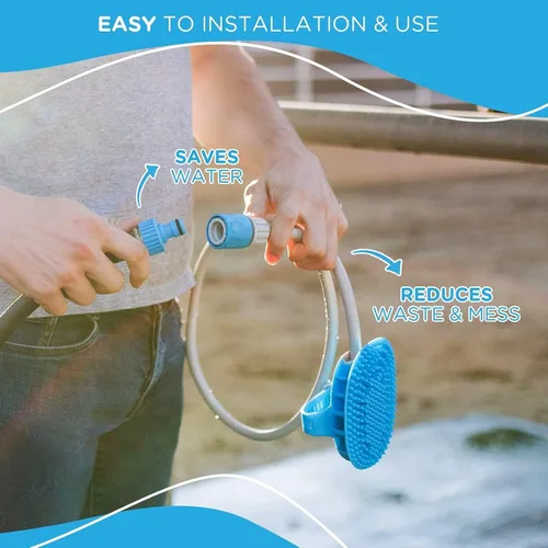 Miniatura 3 de Aquapaw Cepillo de baño 5 en 1 para caballos y perros y peine de curry – Silicona azul XL – Incluye accesorio de manguera de ducha de 3 pies
