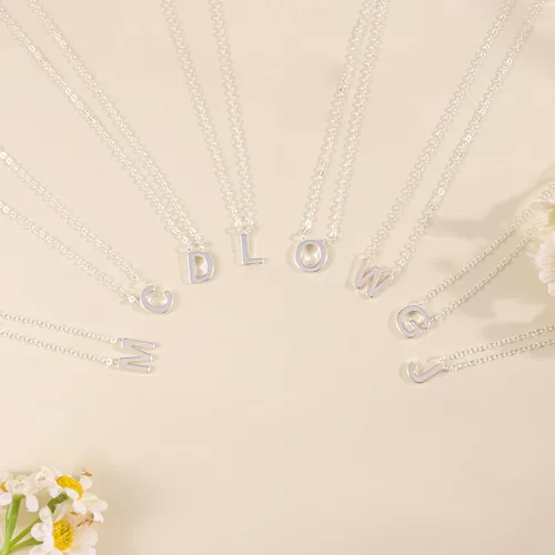 Miniatura 27 de Collares con iniciales para mujer, delicado collar de letra plateada con nombre personalizado con monograma, collar simple y lindo con inicial