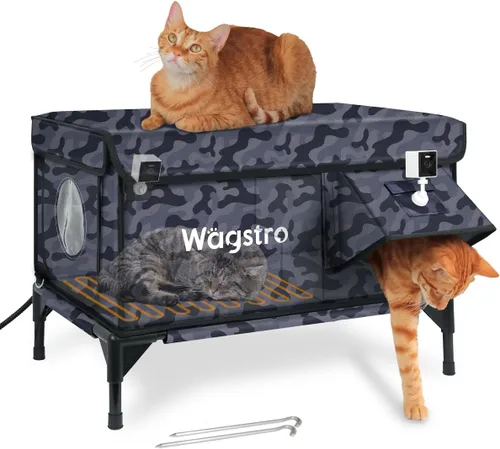 Miniatura 7 de Casa para Gatos con Calefacción para Exterior con Cámara Inteligente para Mascotas, Altamente Elevada con Puerta de Escape, Refugio para Gatos al