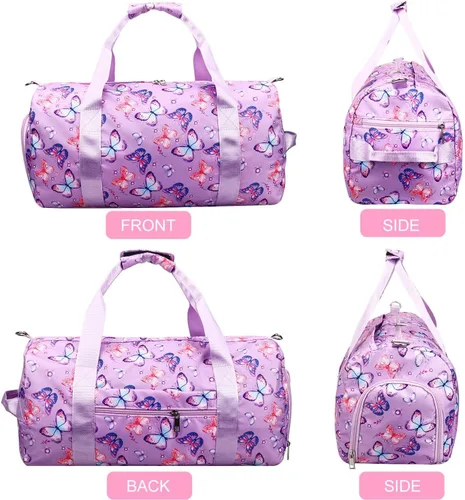 Miniatura 2 de Bolsa de viaje para gimnasio para niñas, bolsa de gimnasia deportiva con compartimento para zapatos y bolsillo húmedo, bolsa de viaje para niños