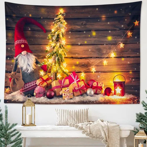 Miniatura 6 de OTOSTAR Tapiz de gnomo navideño para colgar en la pared, regalo de árbol de Navidad, manta para colgar en la pared, arte de pared al aire libre