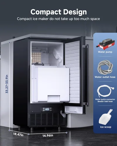 Miniatura 3 de Máquina de hielo para debajo del mostrador con bomba de drenaje, 80 libras/día, almacenamiento de 24 libras, limpieza automática, temporizador de 24