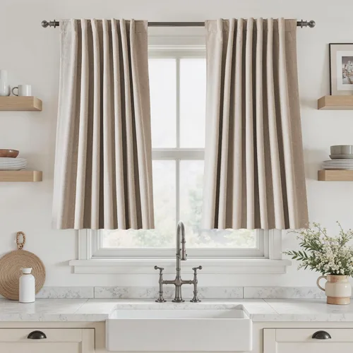 Miniatura 86 de UHITECH Cortinas cortas de lino de 24 pulgadas de largo para ventanas pequeñas de granja, cortinas opacas modernas para sala de estar, pestañas