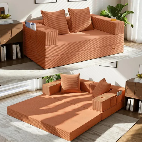 Miniatura 35 de COMAX Sofá cama futón, sofá cama convertible 4 en 1, sofás deshuesados para sala de estar, sofá biplaza plegable pequeño plegable que ahorra Gris
