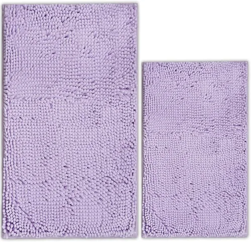 Miniatura 29 de Juego de 2 tapetes de baño de chenilla, superabsorbentes, con fuerte respaldo antideslizante de PVC, tapetes de baño para baño, peludos