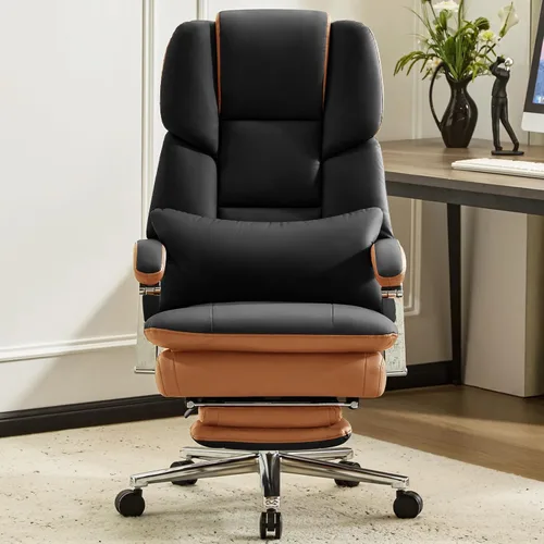 Miniatura 3 de Furniliving Silla de oficina grande y alta, 500 libras, silla de oficina ejecutiva de cuero con reposapiés, asiento ancho reclinable con soporte