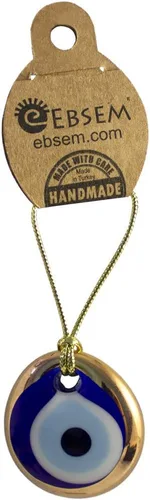 Abalorio de cristal dorado dorado hecho a mano contra el mal de ojo, decorativo, turco, griego, judío, cristiano de Navidad (1.5 pulgadas)