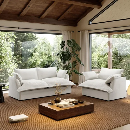Miniatura 11 de Sofá modular de mezcla de lino para sala de estar, cómodo sofá modular con relleno de plumón, moderno sofá cama convertible con asiento profundo