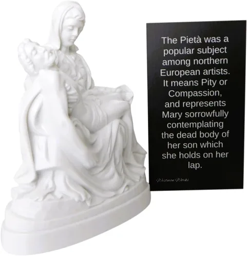 Westmon Works Pieta - Juego de mini estatua con tarjeta informativa inspirador de Michelangelo Christian Art Recuerdo fabricado en los Estados Unidos
