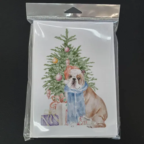 Miniatura 3 de Caroline's Treasures CK8213GCA7P Bulldog, Bulldog Inglés #2 - Tarjetas de felicitación y sobres de árbol de Navidad, paquete de 8 tarjetas en blanco