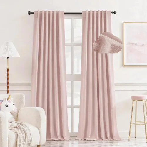 Miniatura 11 de HOMEIDEAS Cortinas Opacas 100% de Chenilla para Dormitorio, Cortinas Rosa Rubor de 63 Pulgadas de Largo, 2 Paneles para Sala de Estar/Guardería