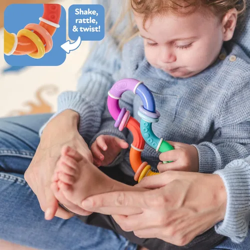 Miniatura 5 de Nuby Twist-a-Ring - Juguete mordedor, sonajero para bebés, juguete para aliviar la dentición del bebé, 6+ meses