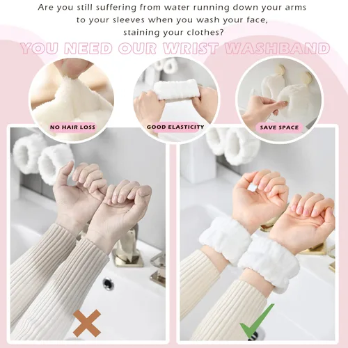 Miniatura 4 de Muñequeras para lavar la cara, pulseras de spa, 8 unidades, toallas de muñeca de microfibra, pulseras de lavado facial, bandas absorbentes