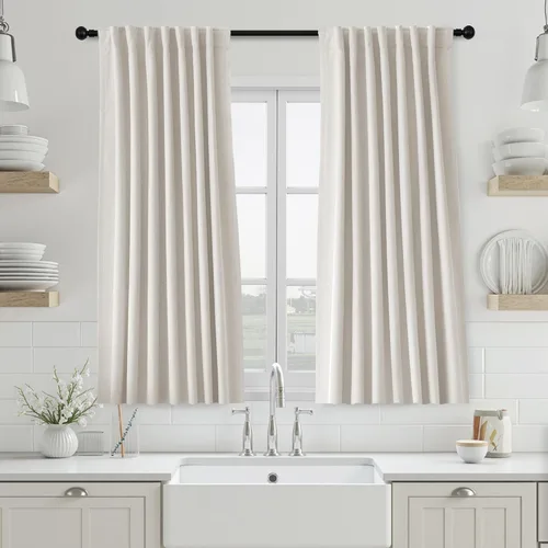 Miniatura 23 de UHITECH - Cortinas opacas beige para sala de estar, cortinas cortas de 35 pulgadas para habitación, cortinas negras para ventanas pequeñas, paneles