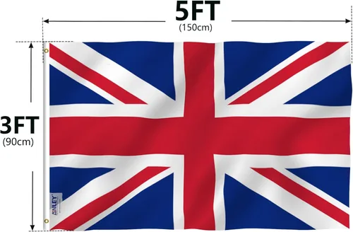 Miniatura 7 de Anley Fly Breeze - Bandera británica de Reino Unido de 3 x 5 pies, colores vivos y a prueba de decoloración, cabecera de lona y doble costura