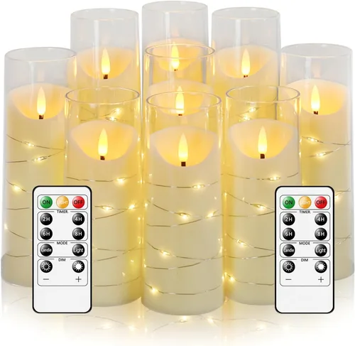 Miniatura 14 de Eebuss Velas sin llama con cuerda de estrella incrustada, velas LED de pilar a pilas con temporizador y control remoto, decoración del hogar
