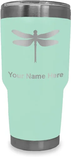 Miniatura 18 de LaserGram Vaso aislado al vacío de 20 onzas, libélula, grabado personalizado incluido (negro)