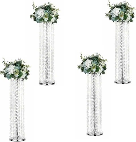 Miniatura 10 de Soporte de flores de 27.5 pulgadas para centros de mesa de boda, jarrón alto de metal con cristal acrílico, 4 jarrones dorados para centros de mesa