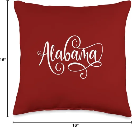 Miniatura 4 de BDAZ Alabama Bama Fancy White Script Design - Almohada para mujeres y adolescentes, 16 x 16 pulgadas, multicolor