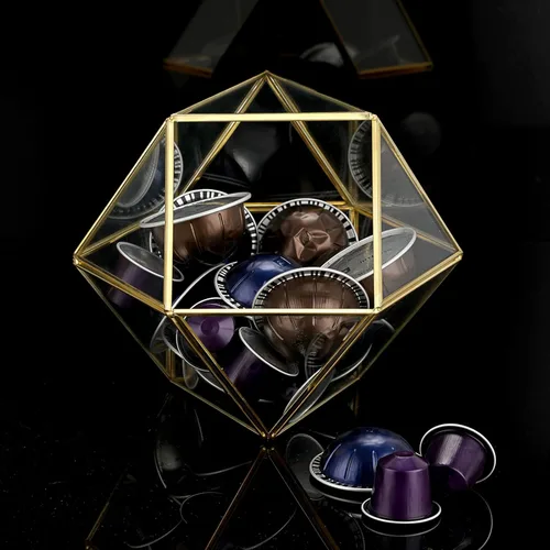 Miniatura 8 de ELLDOO Soporte para cápsulas de café de vidrio dorado, caja de vidrio de 14 caras de gran capacidad para tazas K y cápsulas Nespresso