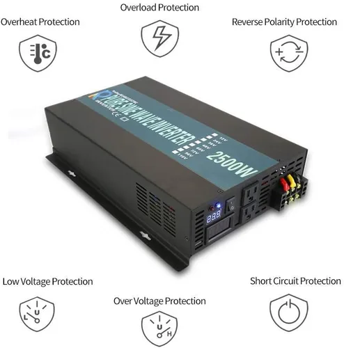 Miniatura 4 de WZRELB Inversor de corriente de onda sinusoidal pura de 2500W 48V 120V con 2 salidas de CA, inversor de coche