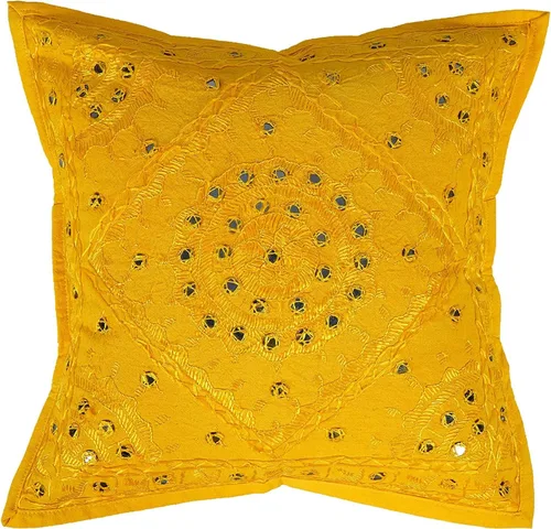 Fundas de almohada decorativas hechas a mano 100% algodón, fundas de cojín (tamaño 16 x 16, color: amarillo)