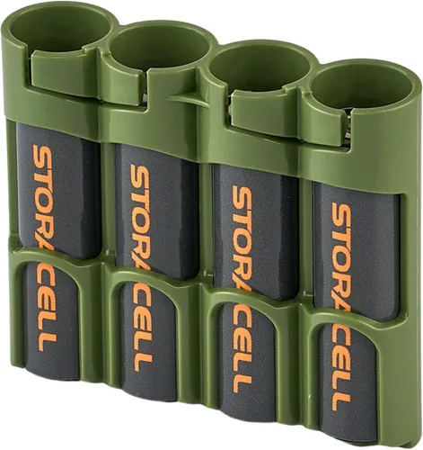 Storacell Slimline 18650-4 verde militar, organizador de almacenamiento de batería y dispensador, capacidad para 4 baterías 18650 (no incluidas),
