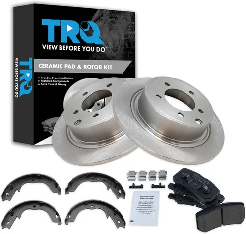 Miniatura 120 de TRQ Kit de pastillas de freno y rotor Posi trasero premium con zapatas de estacionamiento para camión GM SUV