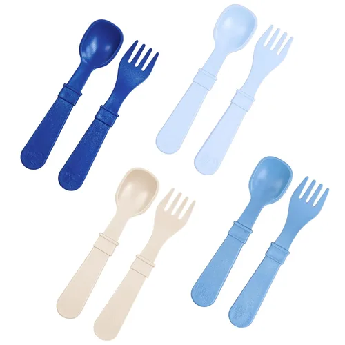 Miniatura 20 de Re-Play Juego de tenedores y cucharas para niños pequeños, juego de utensilios de 4 x 4 para niños, apto para lavavajillas y microondas, fabricado
