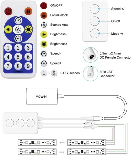 Miniatura 5 de WS2812B WS2811 1903 Micrófono incorporado Música SP601E Controlador Bluetooth con puertos de salida de señal dual para módulo LED Pixel Strip Light