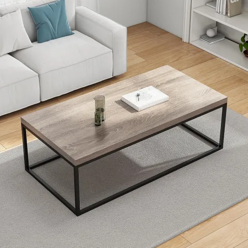 CENSI - Mesa de centro de roble lavado gris de 47 pulgadas, tamaño grande | Extra Thick 1.6" Honey-comb Wood Top, Sturdy Metal Frame, Modern
