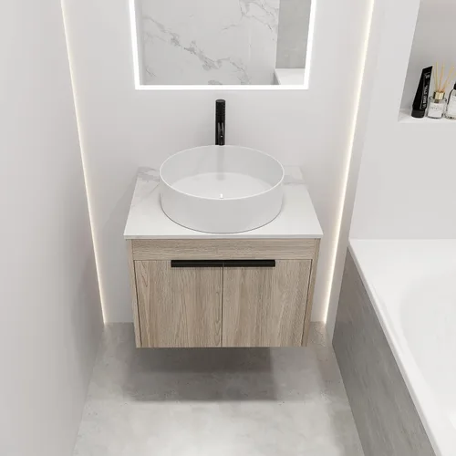 Miniatura 14 de Juego de tocador de baño flotante de 22 pulgadas con lavabo, moderno tocador de baño montado en la pared con lavabo de cerámica y puerta de cierre