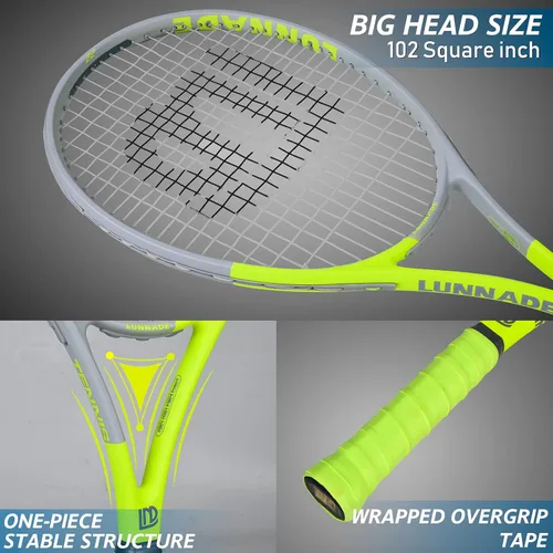 Miniatura 3 de Raqueta de tenis para adultos de 27 pulgadas, raqueta de tenis de fibra de carbono a prueba de golpes, ligera, pre-cordada y con empuñadura