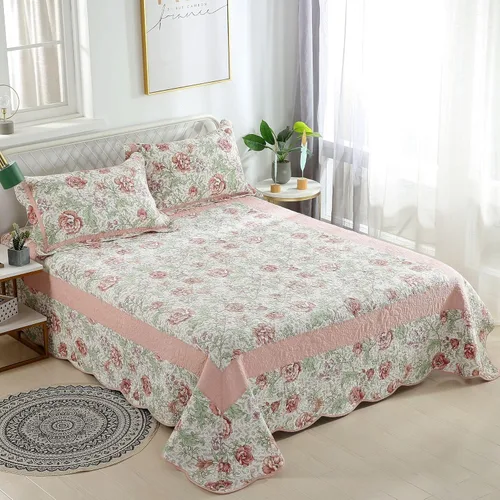 Miniatura 11 de ABREEZE Juego de edredón acolchado de algodón con diseño de retazos florales de rosas moradas, juego de colcha rústica de 3 piezas Rosa morada