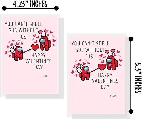 Miniatura 3 de Lashicorn A mong Us - Paquete de 30 tarjetas de San Valentín Día de San Valentín Ideal para combinar con mini figuras de Among Us Diseño Sus