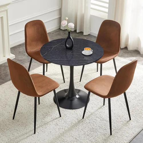Miniatura 10 de Mesa redonda de cocina y sillas para 4, mesa de comedor redonda pequeña con sillas de gamuza de tela, juego de mesa de bistró de 32 pulgadas