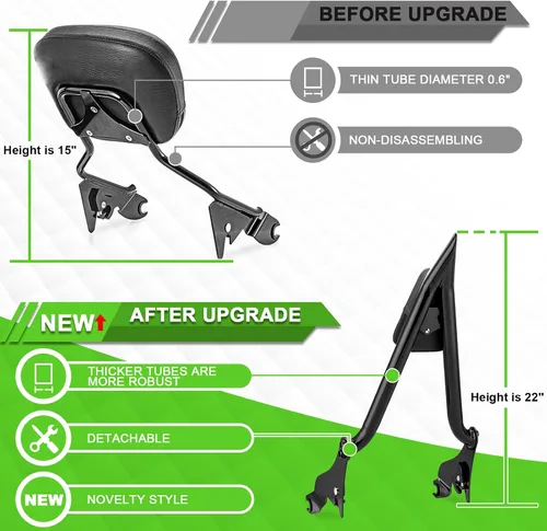 Miniatura 4 de Mofun Respaldo de pasajero de 27 pulgadas de alto, barra gruesa de 1.3 pulgadas compatible con Harley Touring Road King Street Electra Road Glide