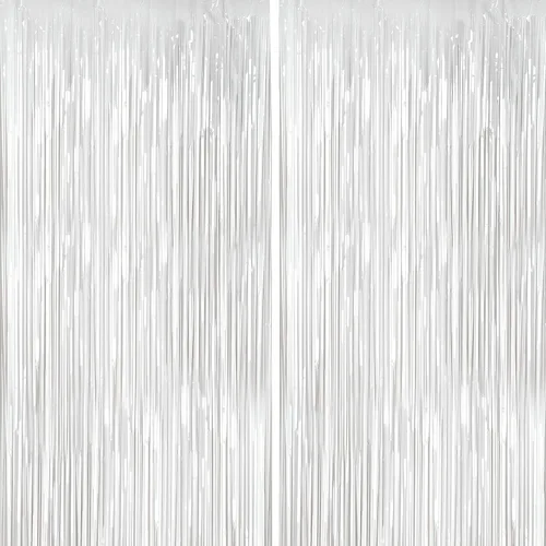 Miniatura 40 de Paquete de 4 cortinas de flecos de papel de aluminio negro, fondo de oropel metálico con purpurina para cumpleaños, bodas, despedidas de soltera