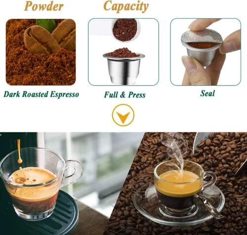 Miniatura 3 de CAPMESSO Cápsulas reutilizables para Nespresso OriginalLine, cápsulas de café recargables de acero inoxidable compatibles con la cafetera Nespresso
