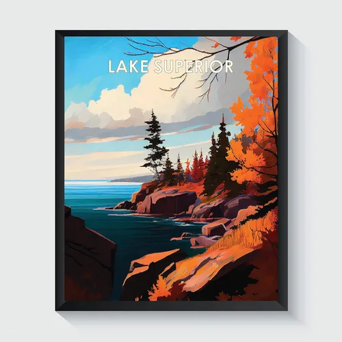 Miniatura 35 de Yellowstone Lake - Póster impreso artístico, ilustración, arte de pared, decoración de paisaje retro, paisaje, obra de arte para decoración de Lago
