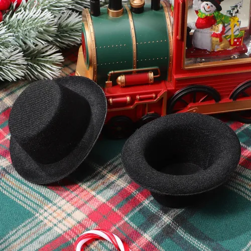 Miniatura 8 de Sombreros de muñeco de nieve para manualidades, 6 mini topsombreros, 3.54 x 1.18 pulgadas, sombreros de tela en miniatura de Navidad, accesorios