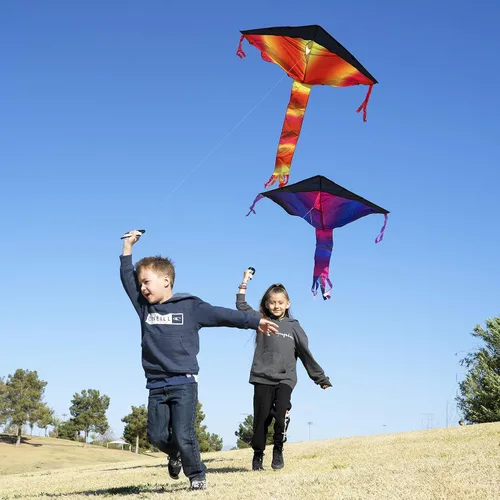 Miniatura 8 de Joyin 3 cometas Delta para adultos y niños, cometa multicolor fácil de volar con cuerda de 262.5 pies, juguetes grandes de playa para actividades