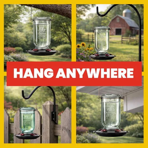 Miniatura 6 de More Birds - Comedero para colibríes de frasco Mason, comederos de vidrio para colibríes para exteriores, 5 estaciones de alimentación, 25 onzas