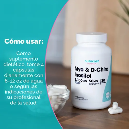 Miniatura 7 de Nutricost Myo Inositol y D-Chiro Inositol para mujeres 2000mg, 120 cápsulas, 2000mg Myo y 50mg D-Chiro por porción, 30 porciones, apto