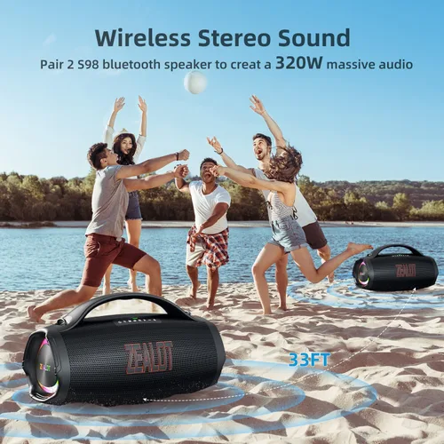 Miniatura 6 de ZEALOT Altavoz Bluetooth con subwoofer, altavoz inalámbrico fuerte con graves masivos, altavoces estéreo fuerte, 160 W RMS/200 W pico, IPX6