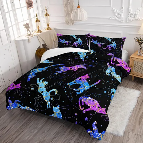 Miniatura 2 de Axolotl Juego de edredón de dibujos animados con diseño de gato de caricaturas, juego de ropa de cama con estampado de dibujos animados y escamas